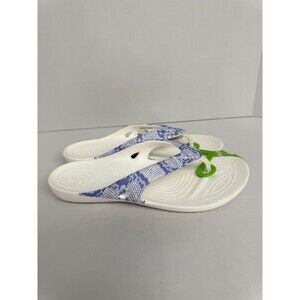 -1259 Crocs Flip Flop White/Blue Slip On Sandals-US 6 Womens